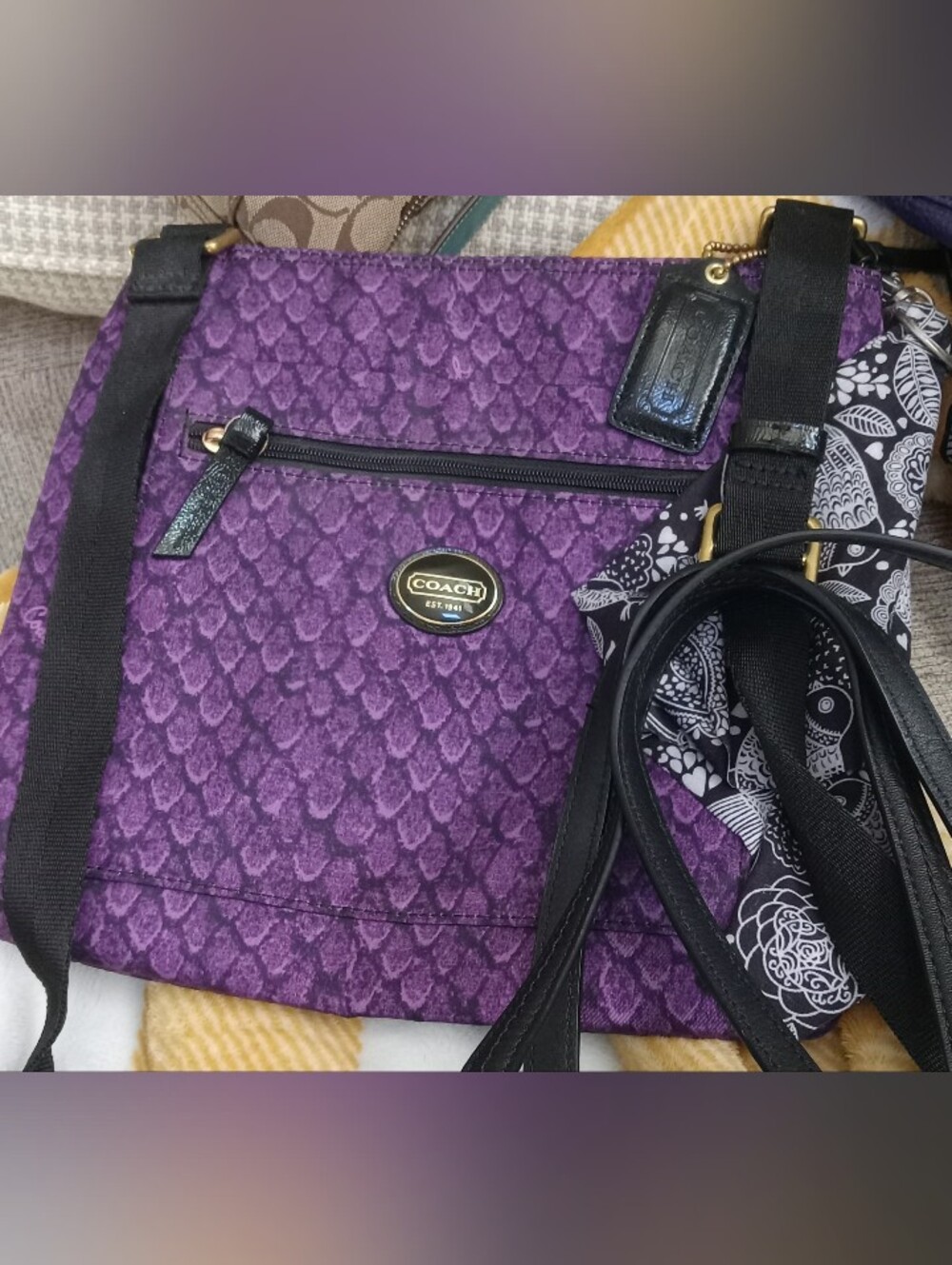 Y2k Coach Purple Textured Crossbody Bag with Black Trim